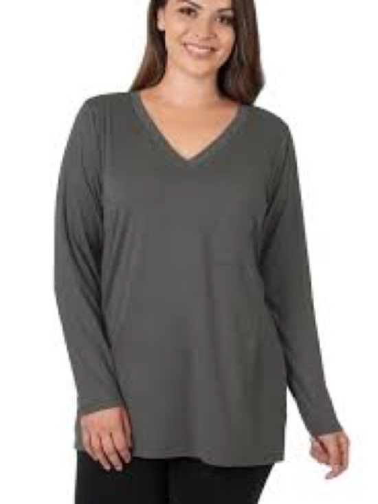 Zenana Outfitters Tops - NWOT SIZE L OVERSIZED Zenana Outfitters V-Neck Long Sleeve Top in Charcoal Gray